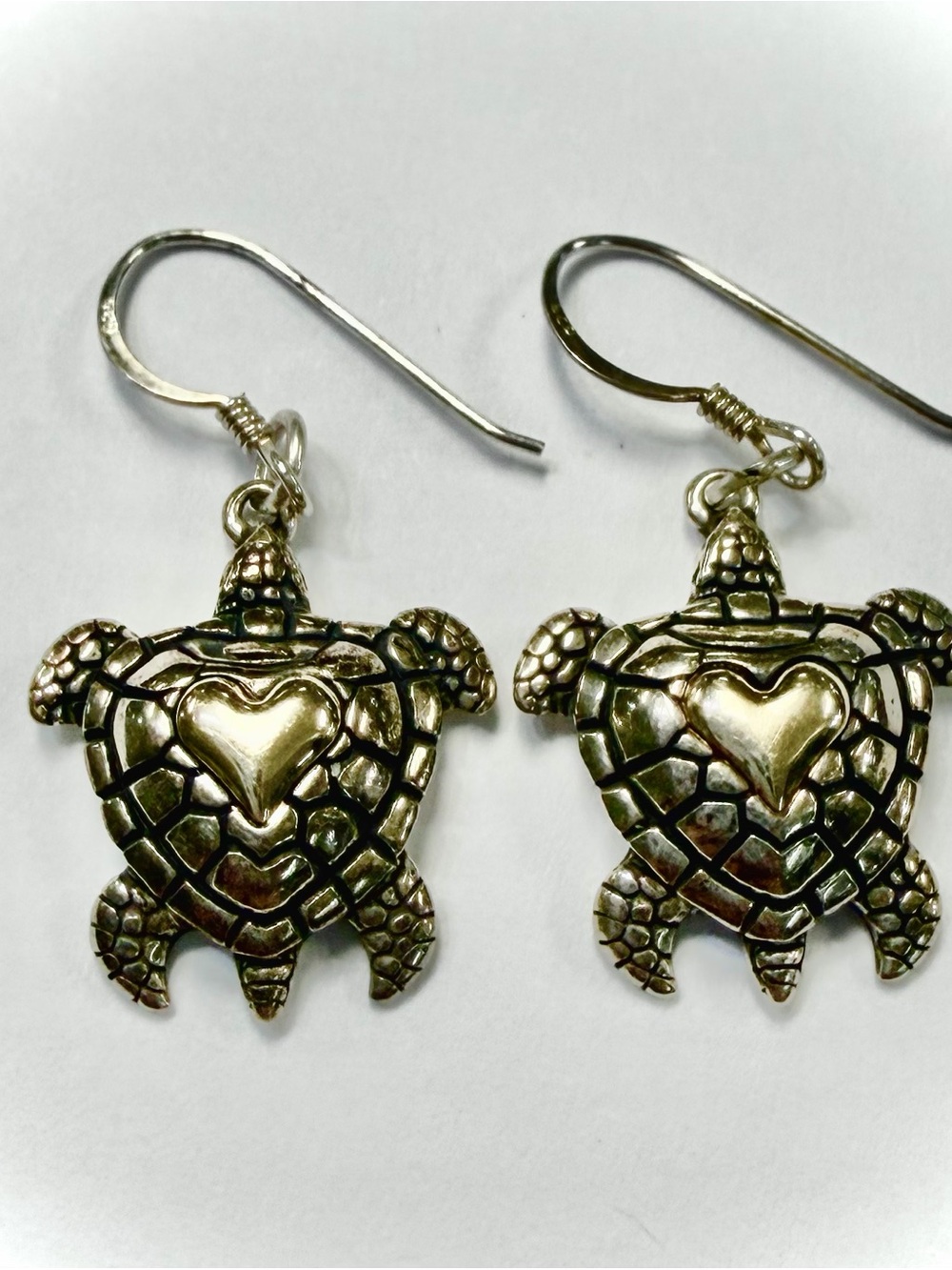 WJ 14K Gold & Sterling Silver Heart Turtle Dangle Earrings